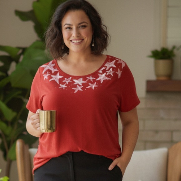 croft & barrow Tops - Croft & Barrow Red Tee Shirt with White Stars XXL